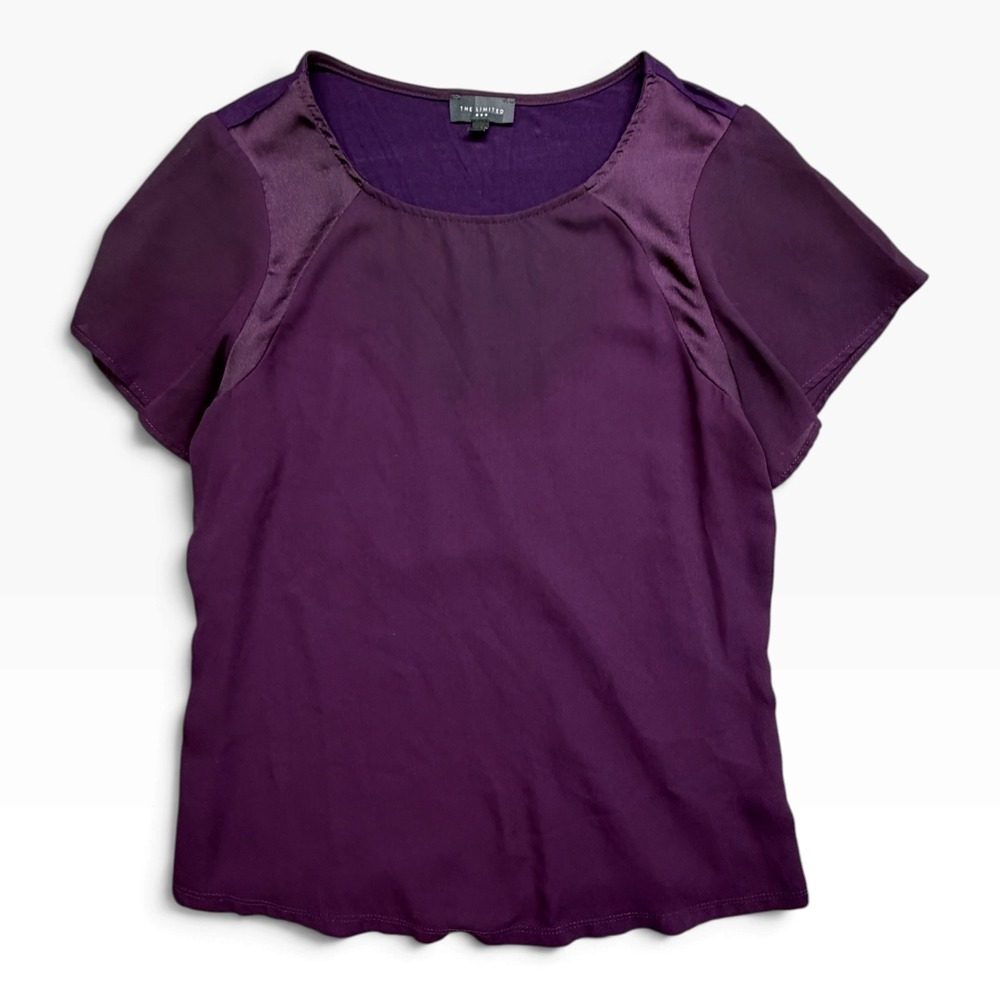 The Limited Womens Plum Purple Mixed Media Short Sleeve Blouse Size M
